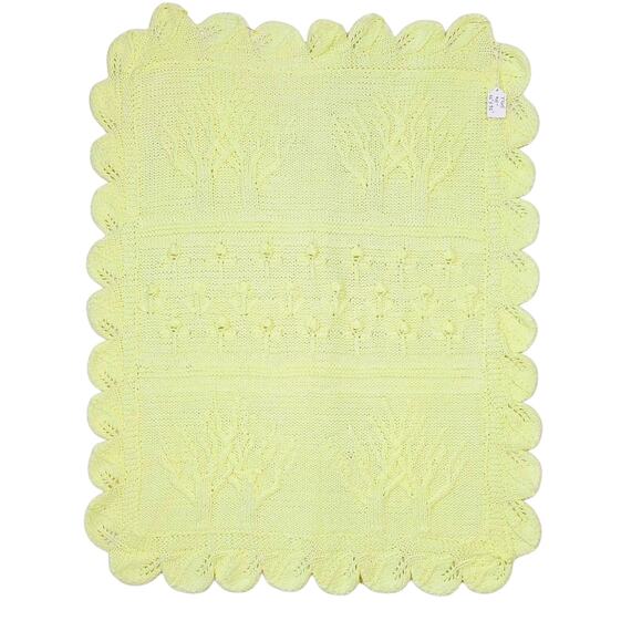 Baby Receiving Blanket Knitted Handmade 25" x 32" Yellow PRE-OWNED - Picture 2 of 4